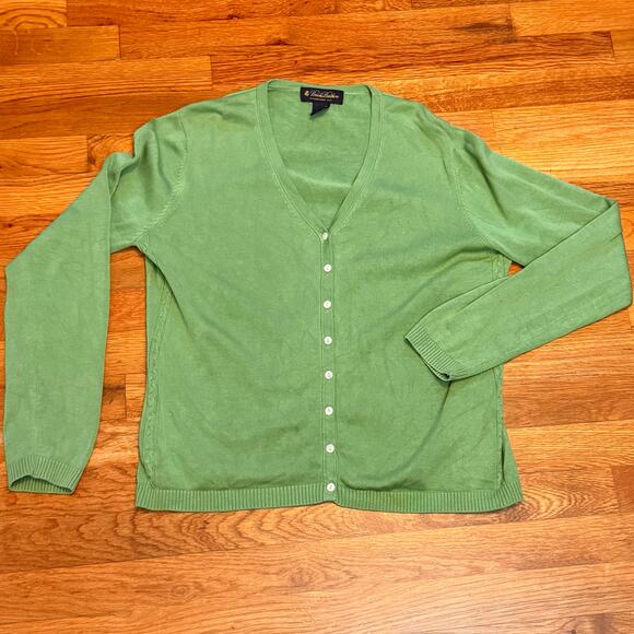 Brooks Brothers Women’s XL Silk Cotton Green Button Long Sleeve Cardigan Preppy - Picture 4 of 10